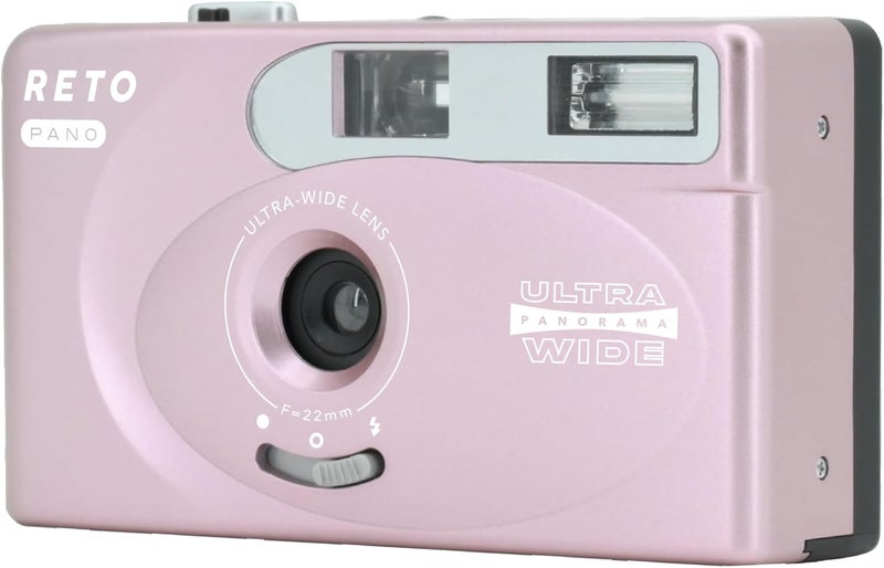 RETO PANO 35mm Film Camera - 22mm Wide Lens, Panorama, Easy Switch, Cinematic Modes, Lens Cover, Built-in Flash, Reusable (Film & AAA Battery are not Included) (Metallic Pink) - Image 2